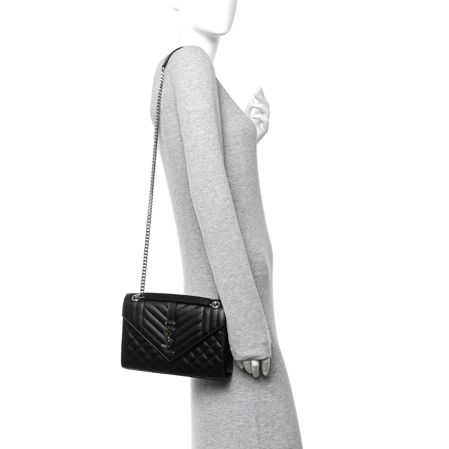 Saint Laurent Grain De Poudre Textured Mixed Matelasse Triquilt Medium Monogram Satchel Black 2 of 10