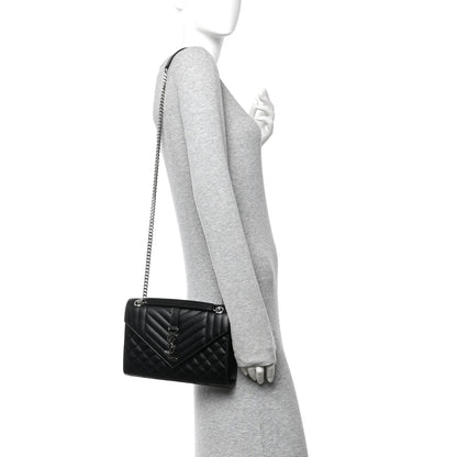 Saint Laurent Grain De Poudre Textured Mixed Matelasse Triquilt Medium Monogram Satchel Black 2 of 10