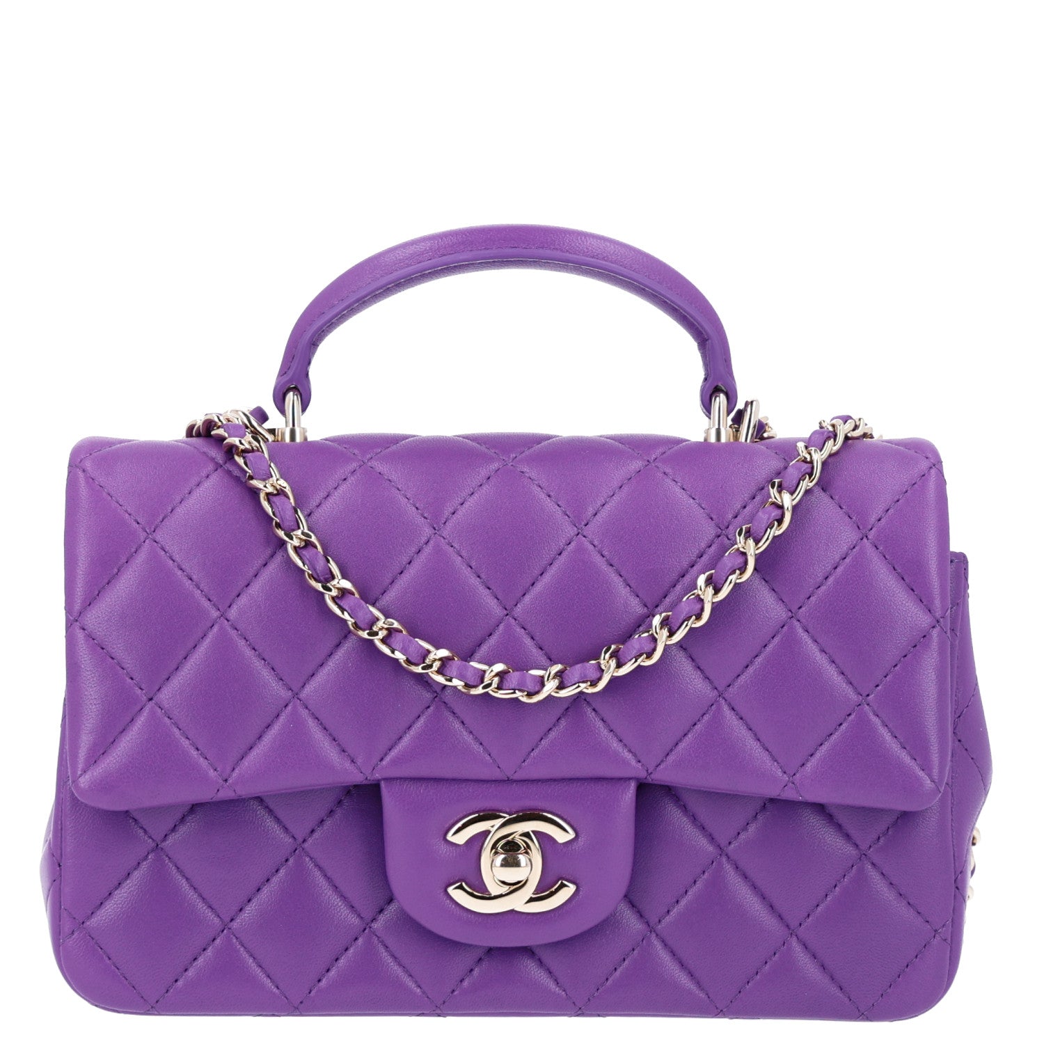 Chanel Lambskin Quilted Mini Top Handle Rectangular Flap Dark Purple 1 of 11