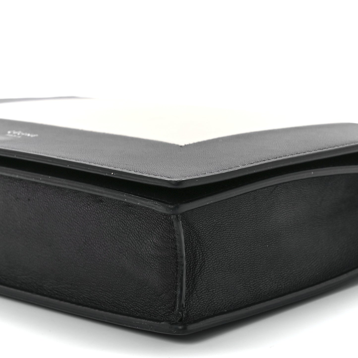 Smooth Lambskin Frame Evening Chain Clutch Black White