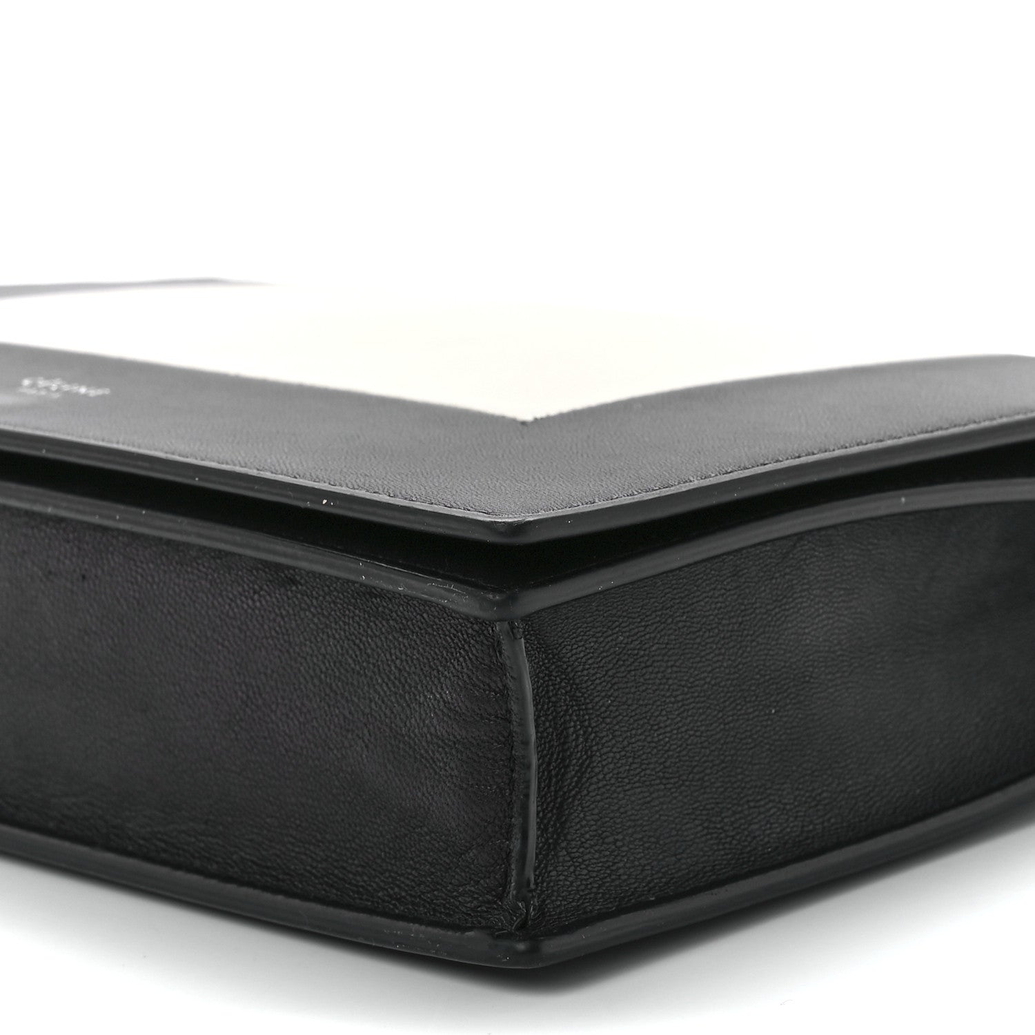 Celine Smooth Lambskin Frame Evening Chain Clutch Black White 10 of 10