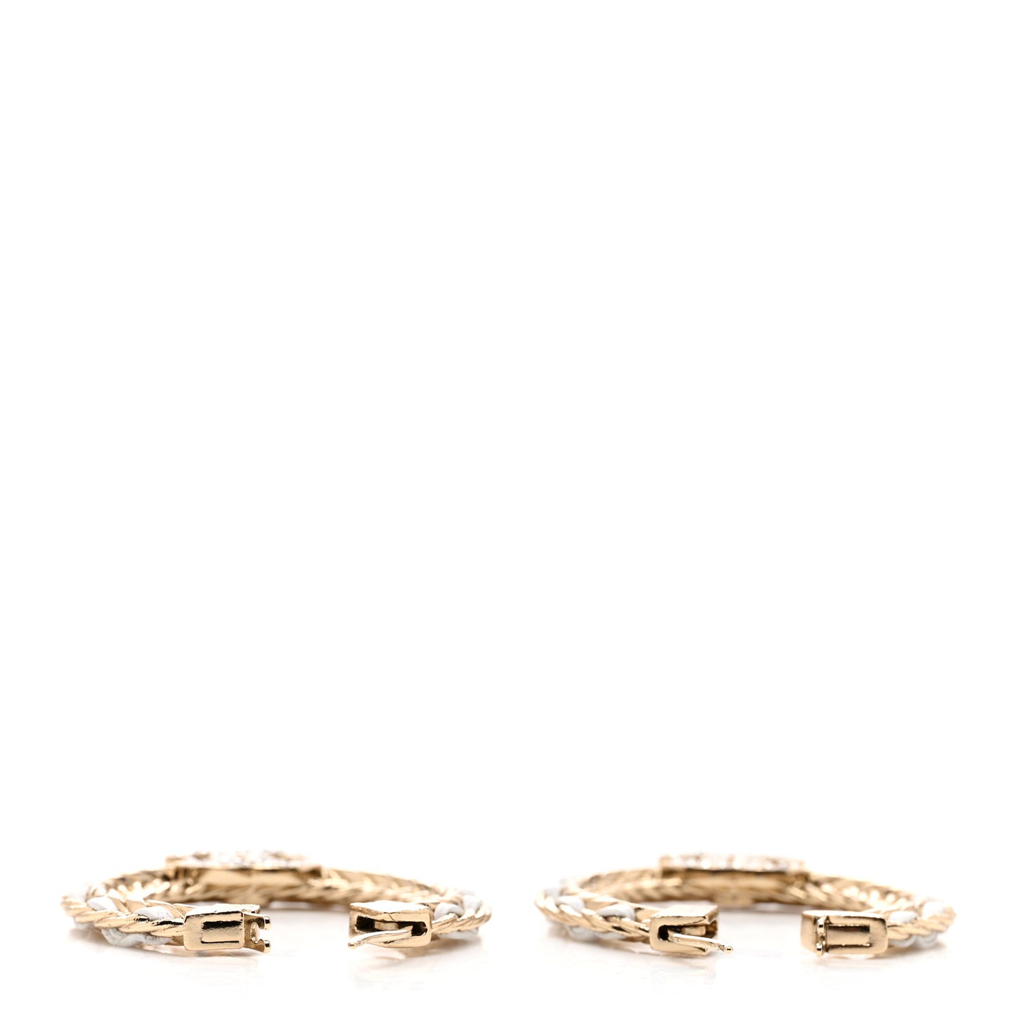 Crystal Lambskin CC Chain Hoop Earrings Gold White
