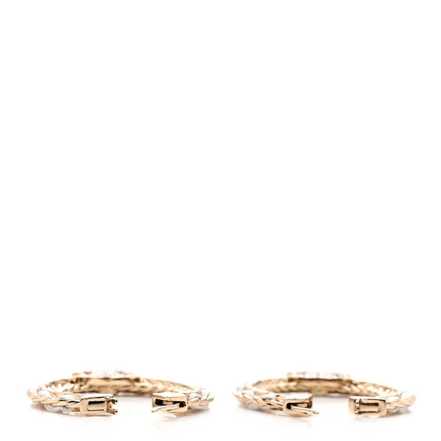 Chanel Crystal Lambskin CC Chain Hoop Earrings Gold White 3 of 4