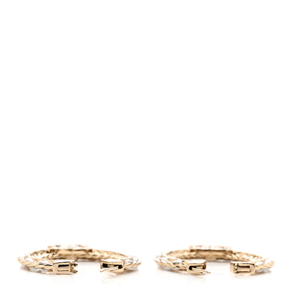 Chanel Crystal Lambskin CC Chain Hoop Earrings Gold White 3 of 4