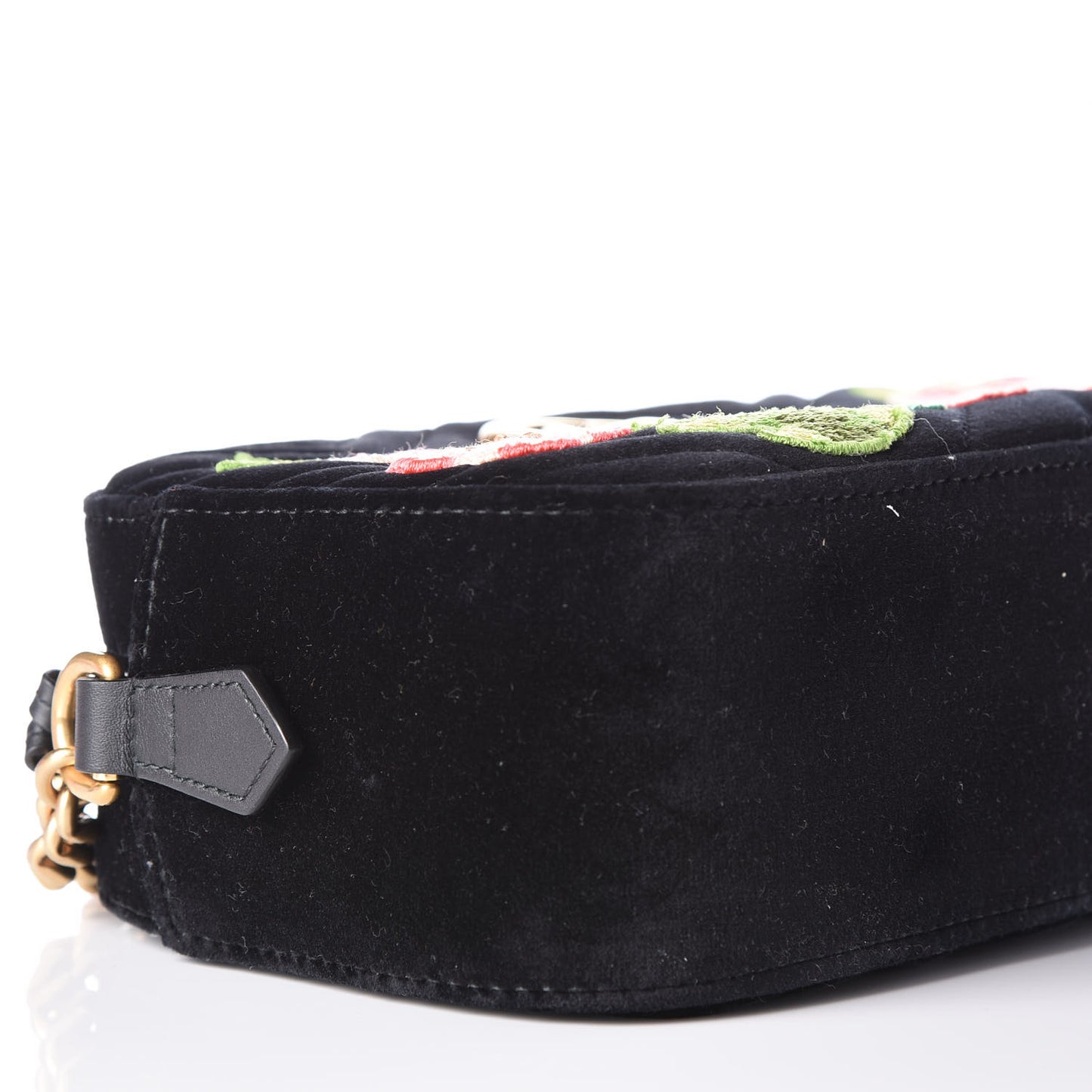 Velvet Matelasse Deer Embroidered Small GG Marmont Chain Shoulder Bag Black