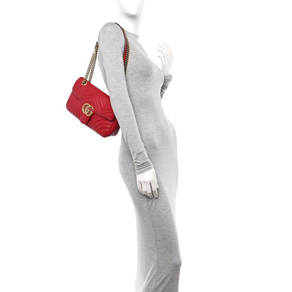 Gucci Calfskin Matelasse Small GG Marmont Shoulder Bag Hibiscus Red 2 of 12