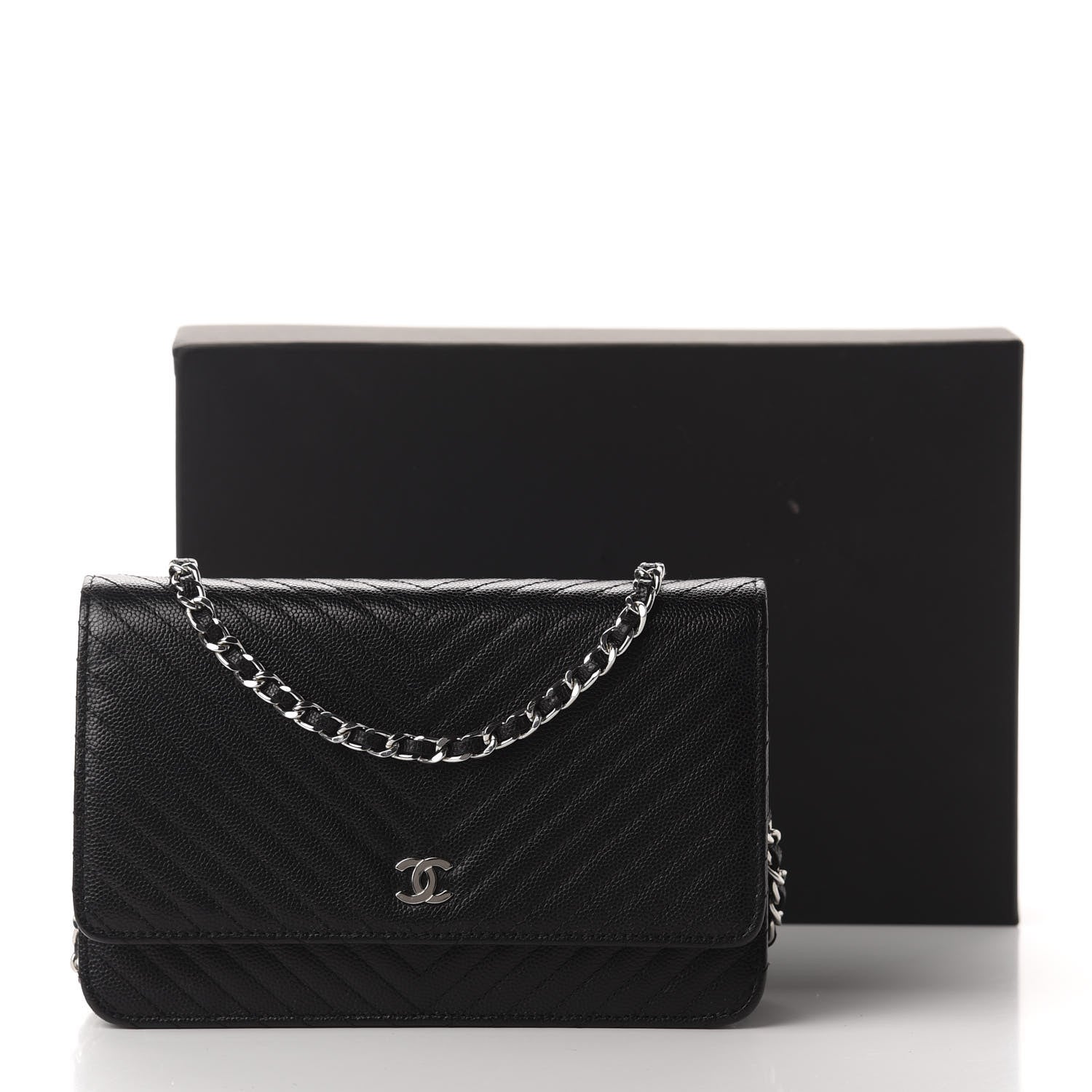 Chanel Caviar Chevron Quilted Wallet On Chain WOC Black 12 of 12