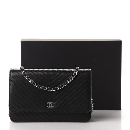 Chanel Caviar Chevron Quilted Wallet On Chain WOC Black 12 of 12