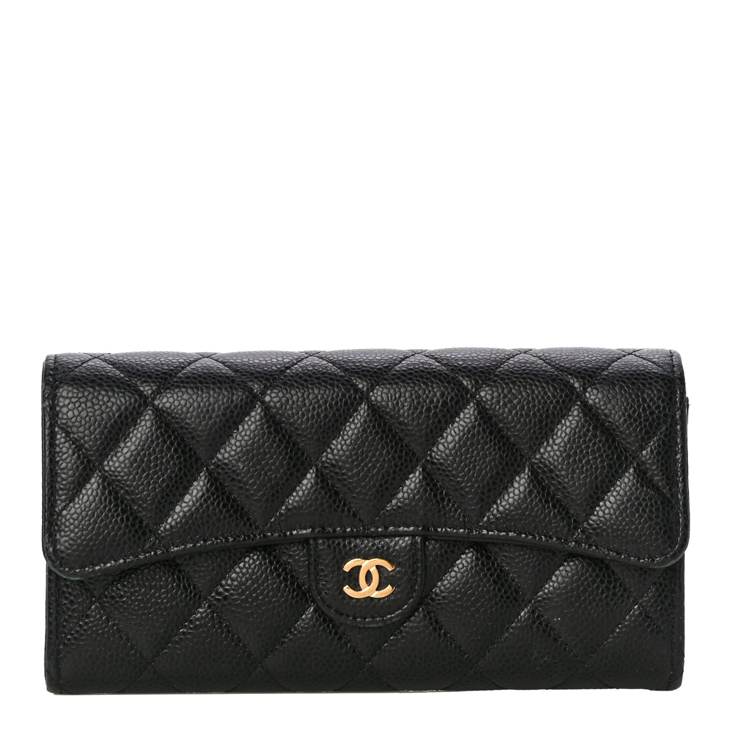 Caviar Quilted Large Gusset Flap Wallet Black