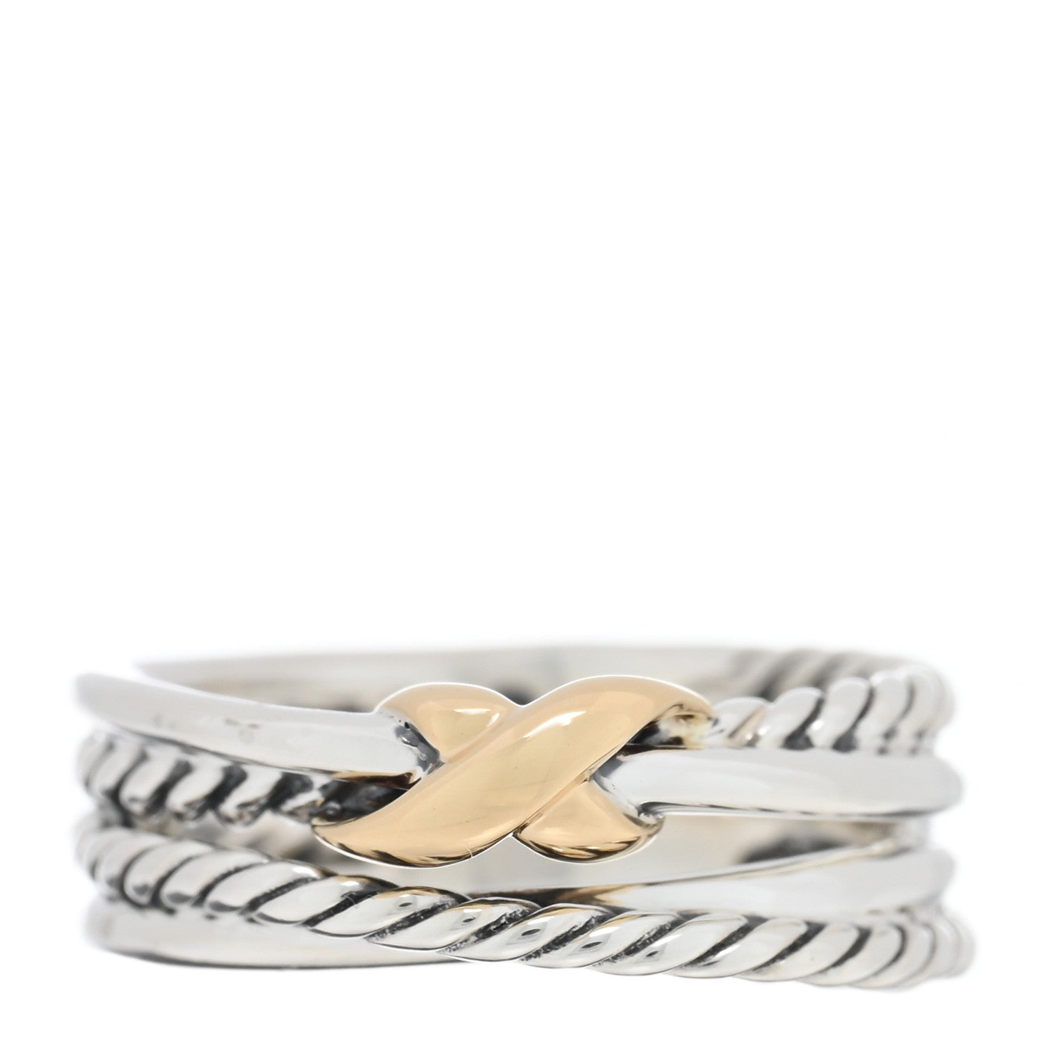 David Yurman Sterling Silver 18K Yellow Gold 6mm X Crossover Ring 50 5.5 1 of 4