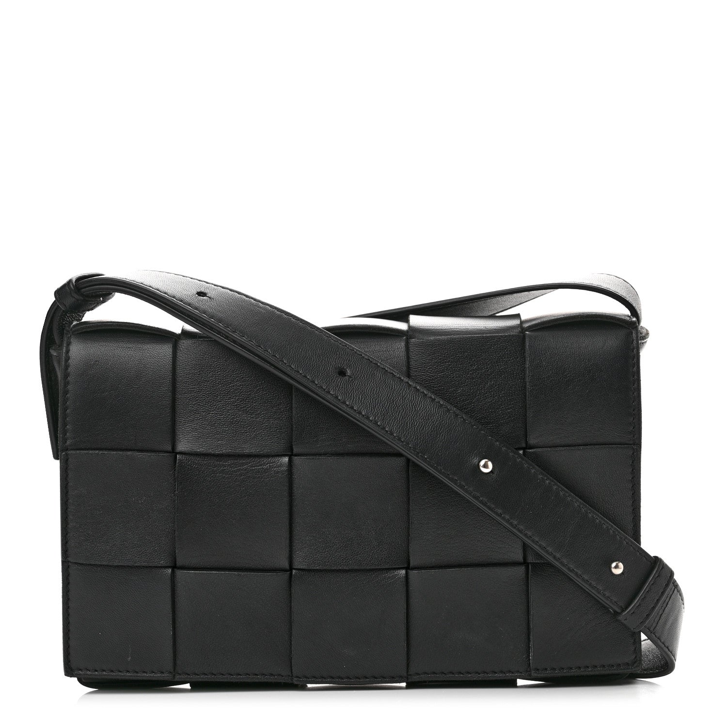 Bottega Veneta Lambskin Maxi Intrecciato Cassette Crossbody Bag Black 1 of 10