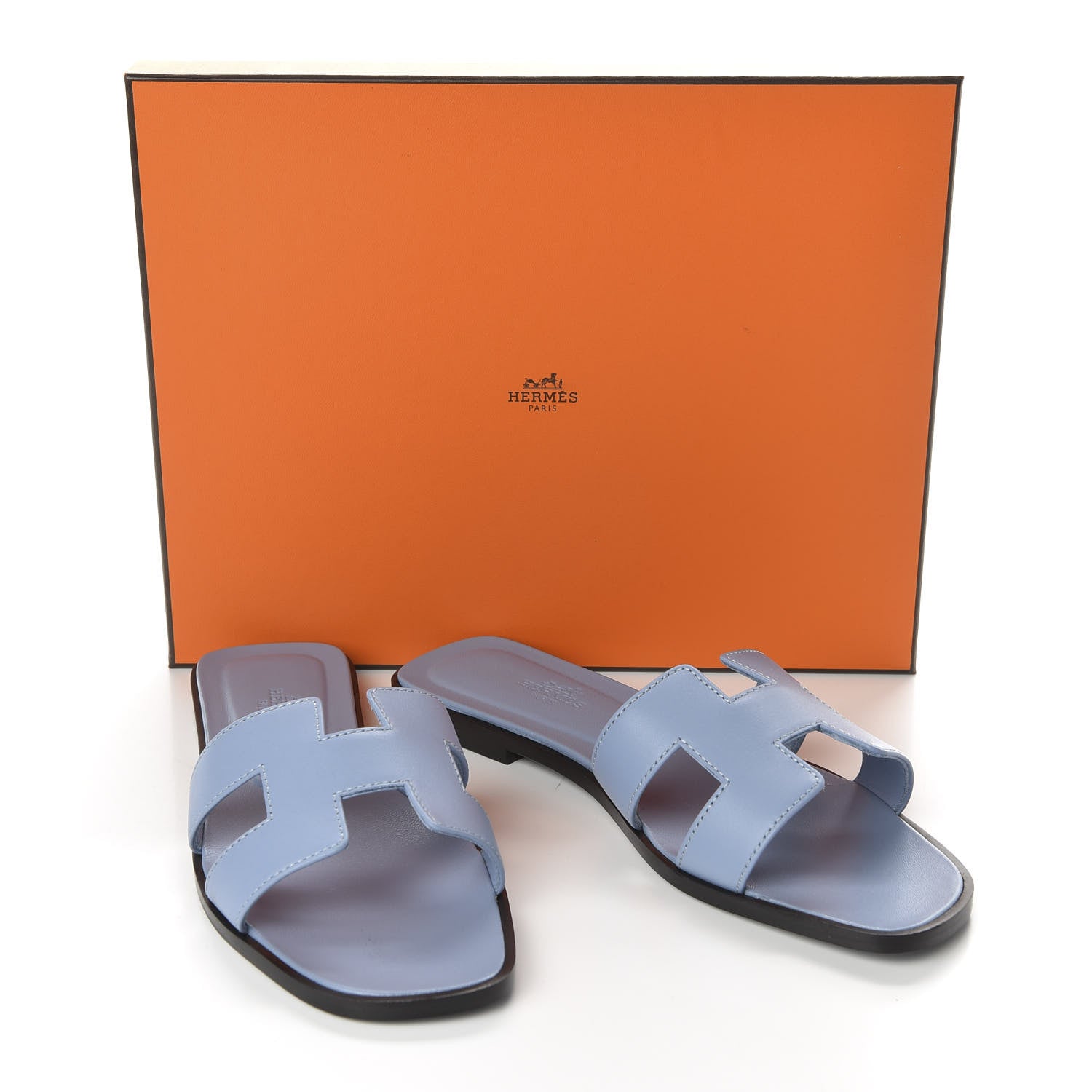 Hermes Calfskin Oran Sandals 37.5 Bleu Bleuet 10 of 10