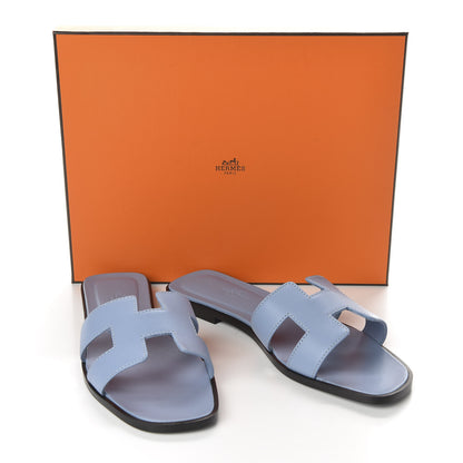 Hermes Calfskin Oran Sandals 37.5 Bleu Bleuet 10 of 10