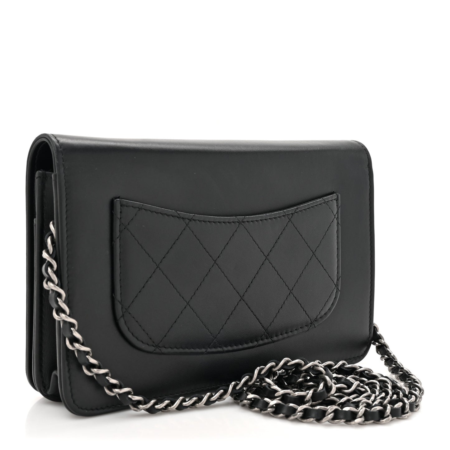 Calfskin Chain 20s Signe Wallet on Chain WOC Black