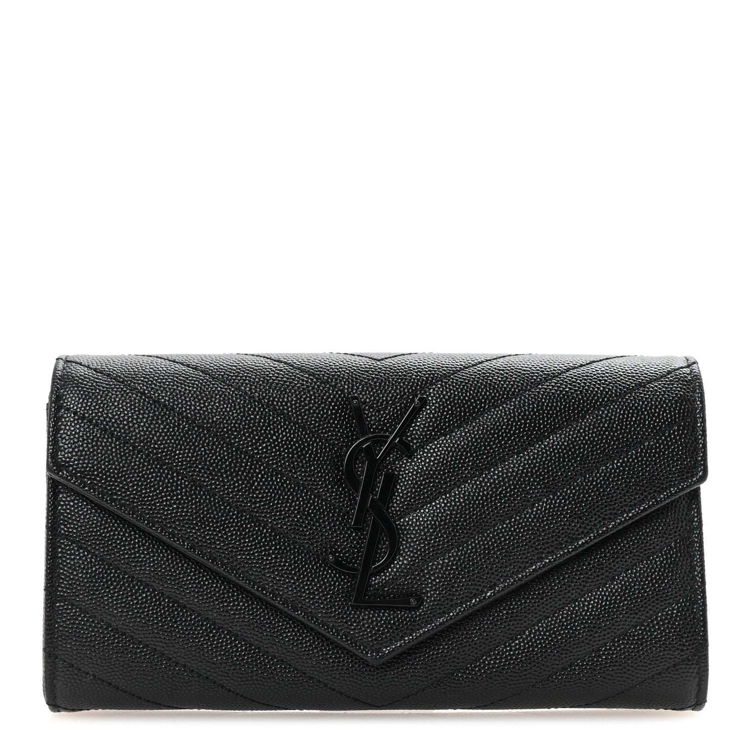 Saint Laurent Grain De Poudre Matelasse Chevron Monogram Flap Wallet Black 1 of 7