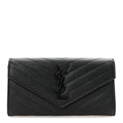Saint Laurent Grain De Poudre Matelasse Chevron Monogram Flap Wallet Black 1 of 7