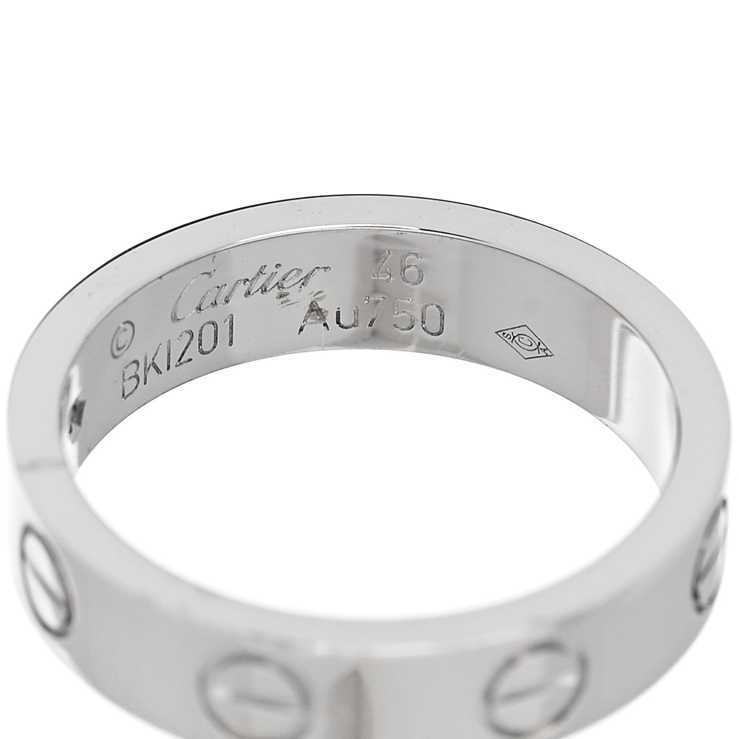 Cartier 18K White Gold Diamond 4mm LOVE Wedding Band Ring 46 3.75 4 of 4