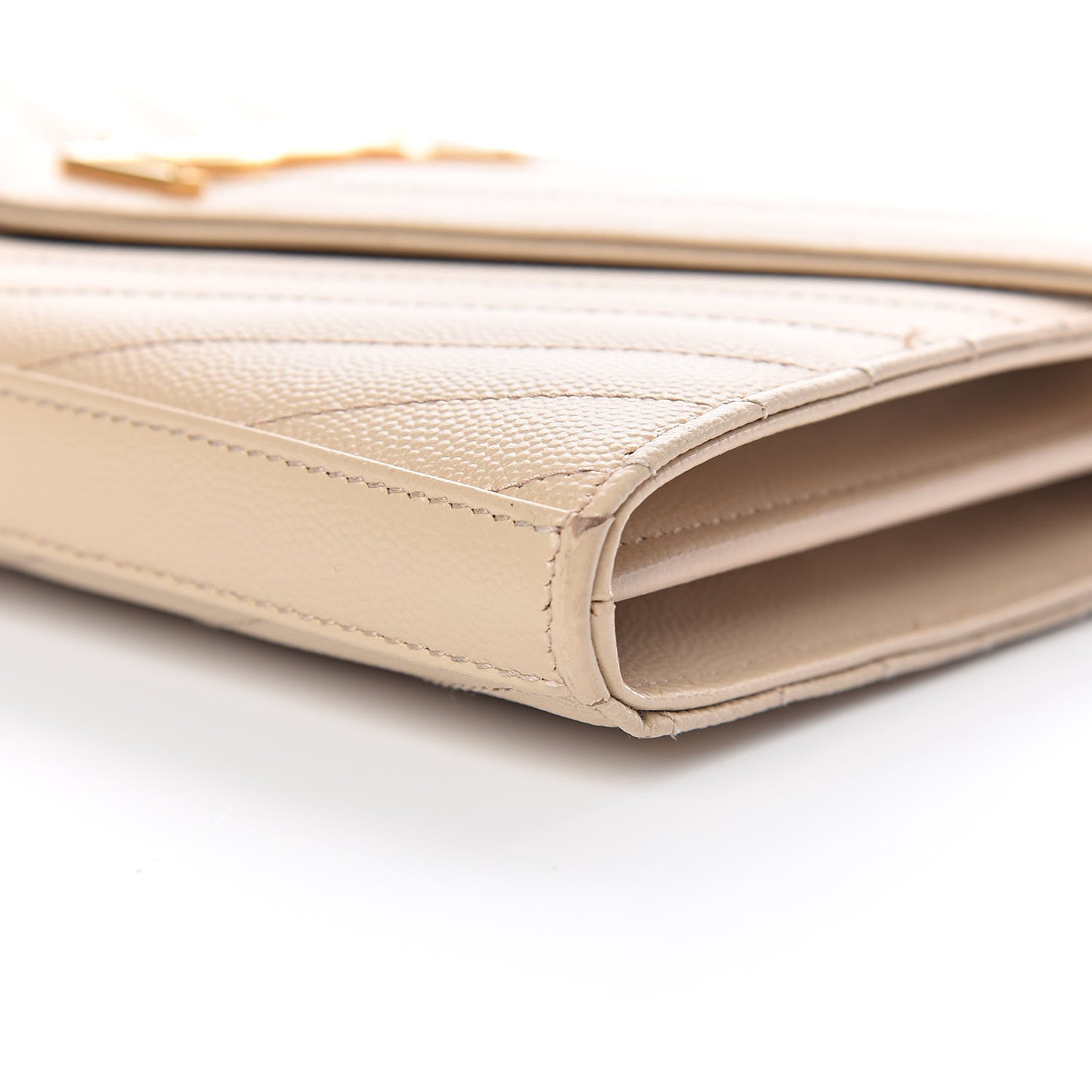 Saint Laurent Grain De Poudre Matelasse Chevron Monogram Chain Wallet Deep Beige 11 of 11