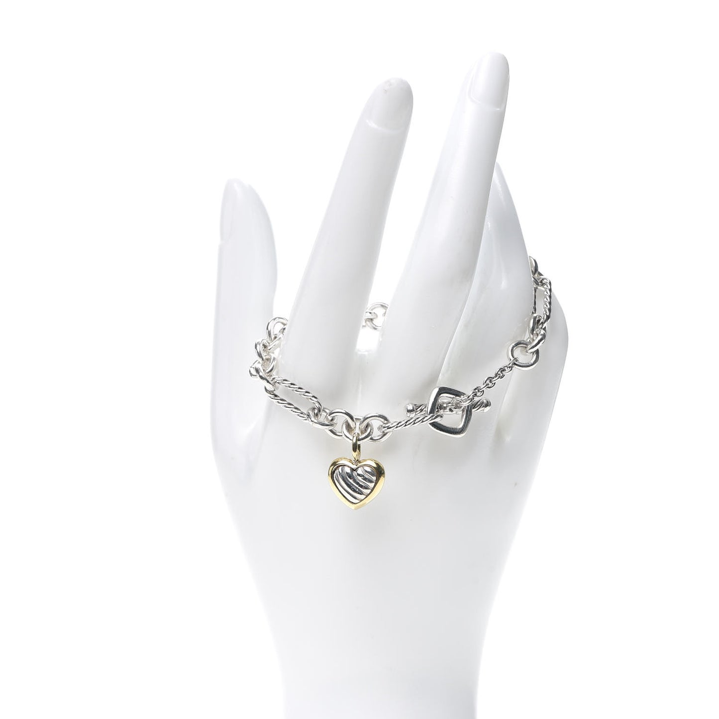 Sterling Silver 18K Yellow Gold Cable Heart Charm Bracelet