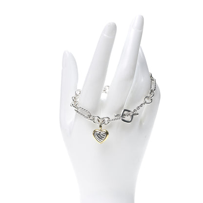 David Yurman Sterling Silver 18K Yellow Gold Cable Heart Charm Bracelet 2 of 4
