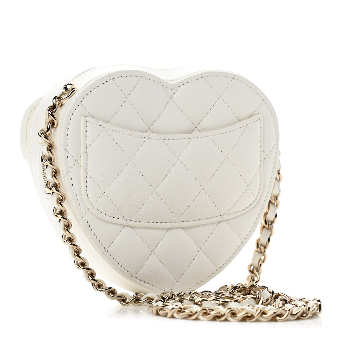 Lambskin Quilted CC In Love Heart Clutch With Chain White