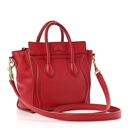 Celine Drummed Calfskin Nano Luggage Red 2 of 11