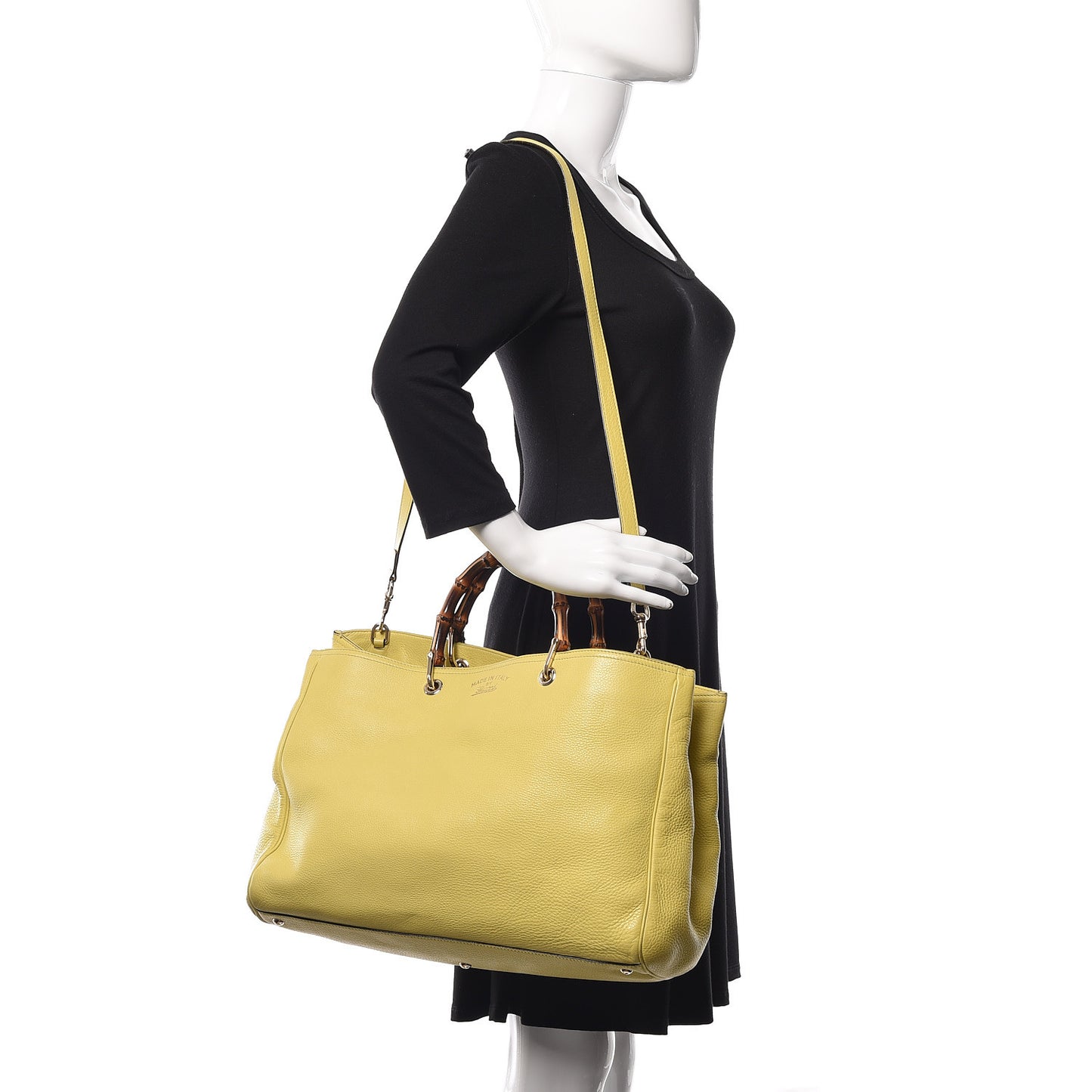 Pebbled Calfskin Large Bamboo Shopper Tote Citrus