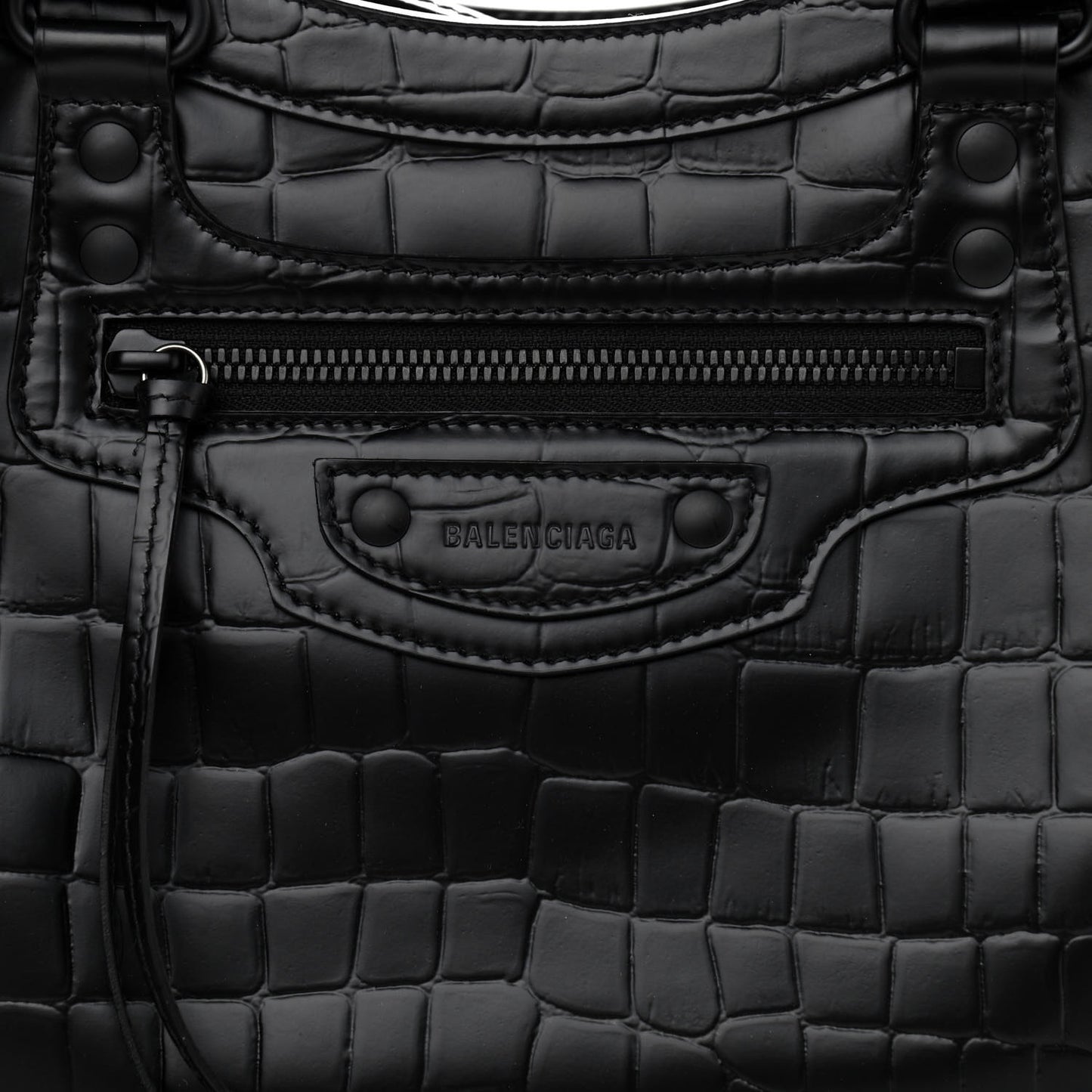 Semi Shiny Calfskin Crocodile Embossed Neo Classic Black Hardware S City Black