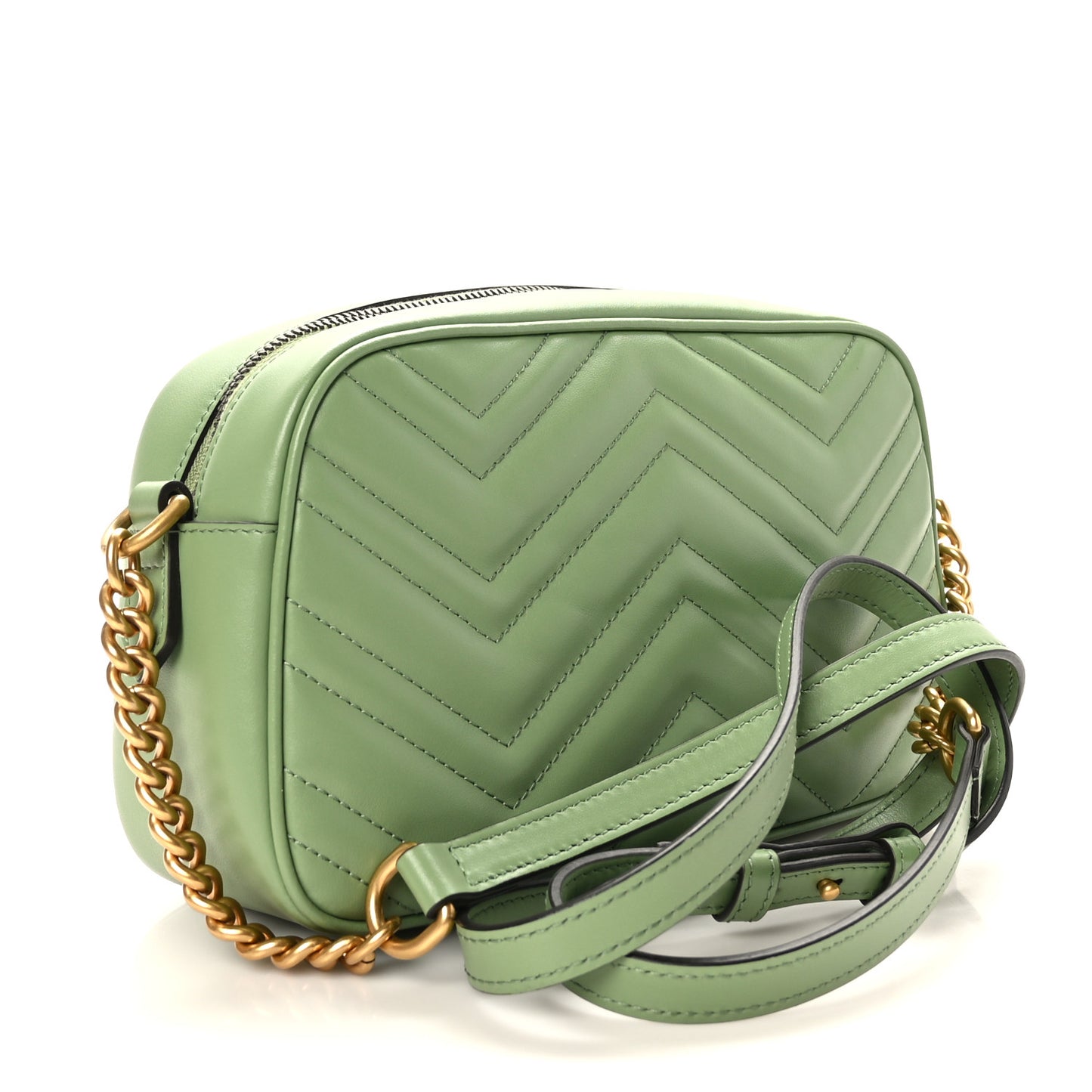 Calfskin Matelasse Chevron Small GG Marmont Chain Shoulder Bag Salamander Green