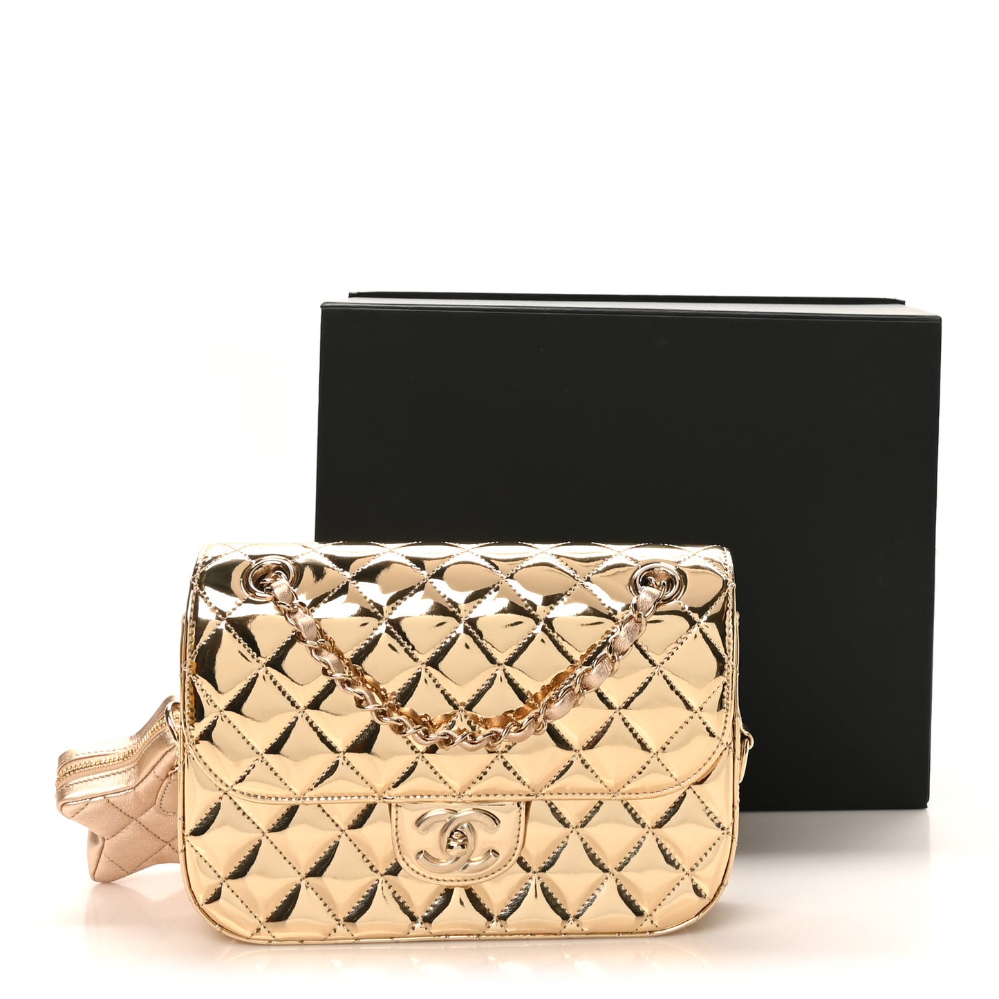 Mirror Calfskin Metallic Calfskin Medium Hollywood Boulevard Flap With Star Coin Purse Light Gold