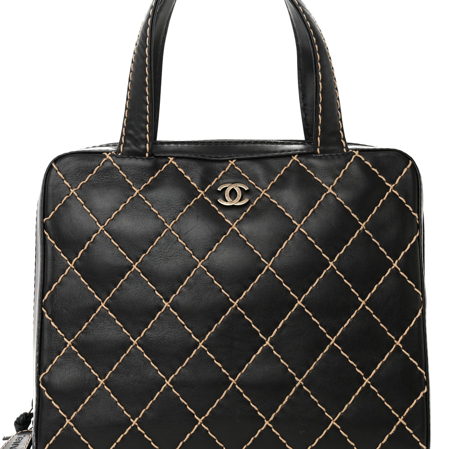 Calfskin Wild Stitch Vertical Top Handle Bag Black