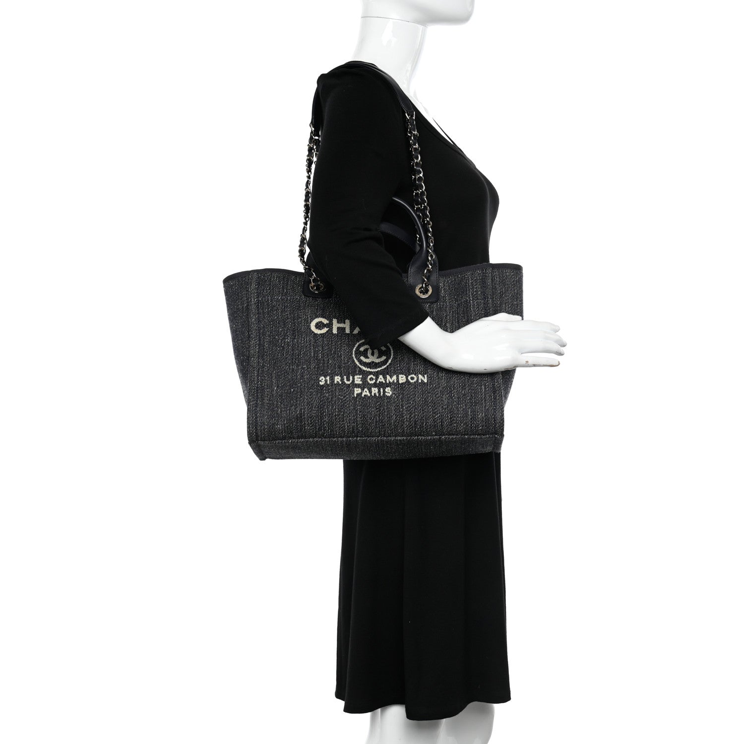 Chanel Denim Small Deauville Tote Dark Blue White 2 of 11