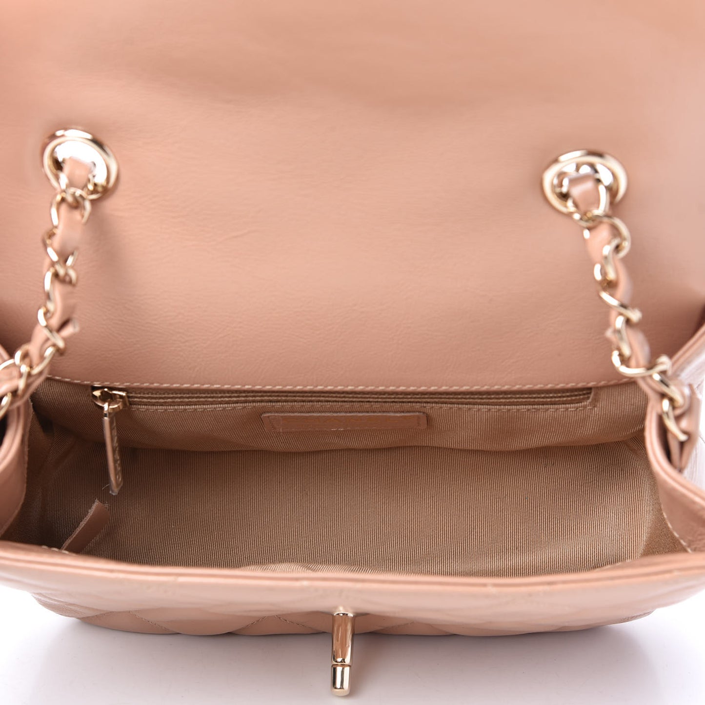 Shiny Aged Calfskin Quilted Mini Hold The Line Flap Beige