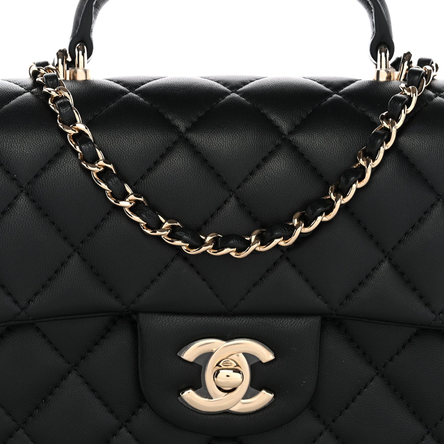 Lambskin Quilted Mini Top Handle Rectangular Flap Black