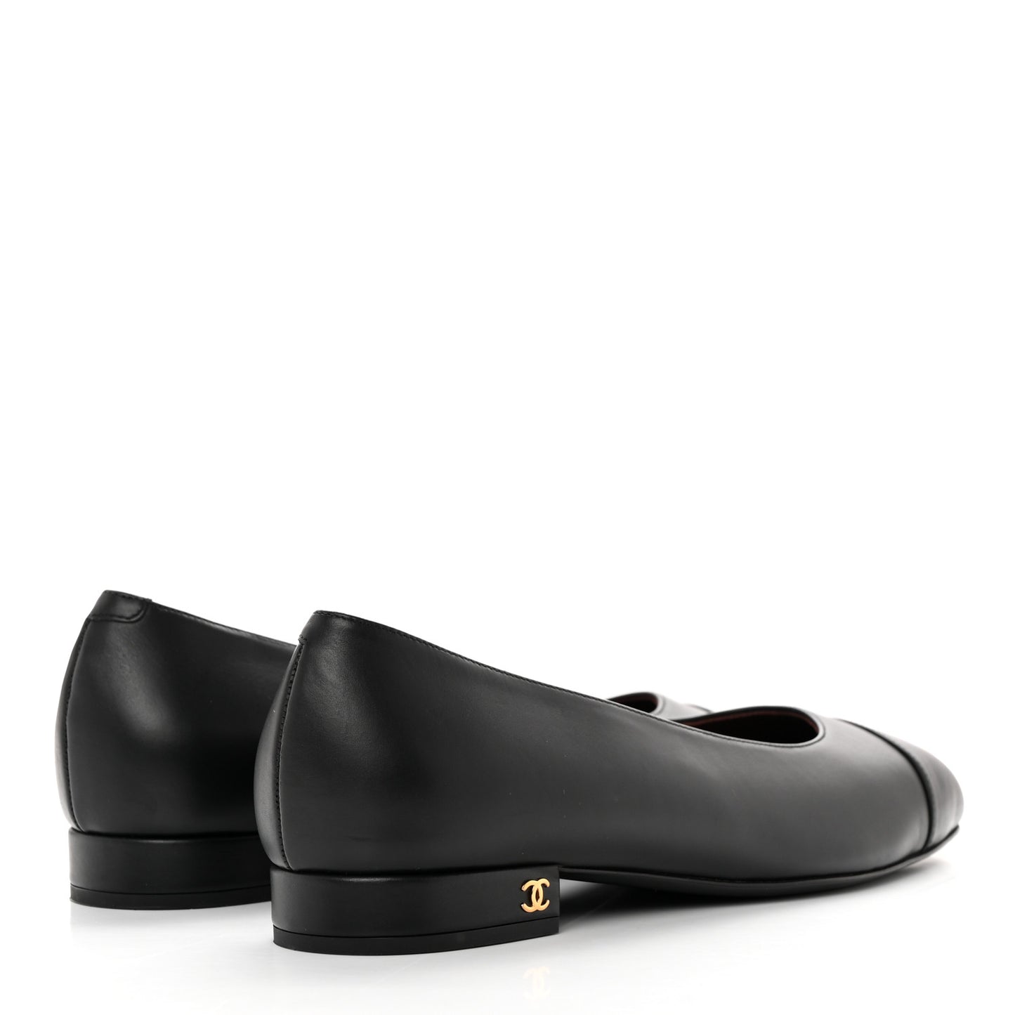 Lambskin Cap Toe Ballerina Flats 39 Black