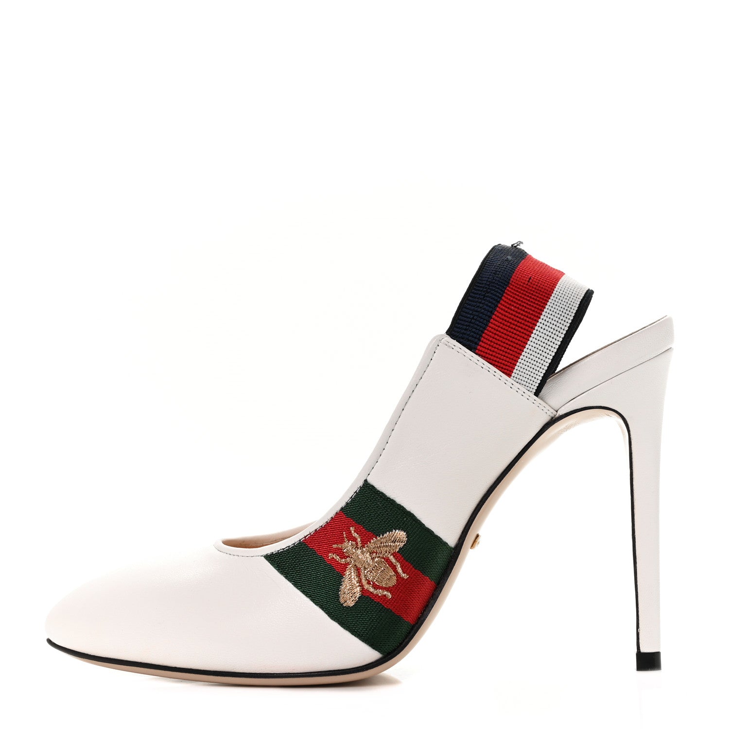 Gucci Malaga Kid Web Sylvie High Heel Slingback Pumps 37.5 White 1 of 11
