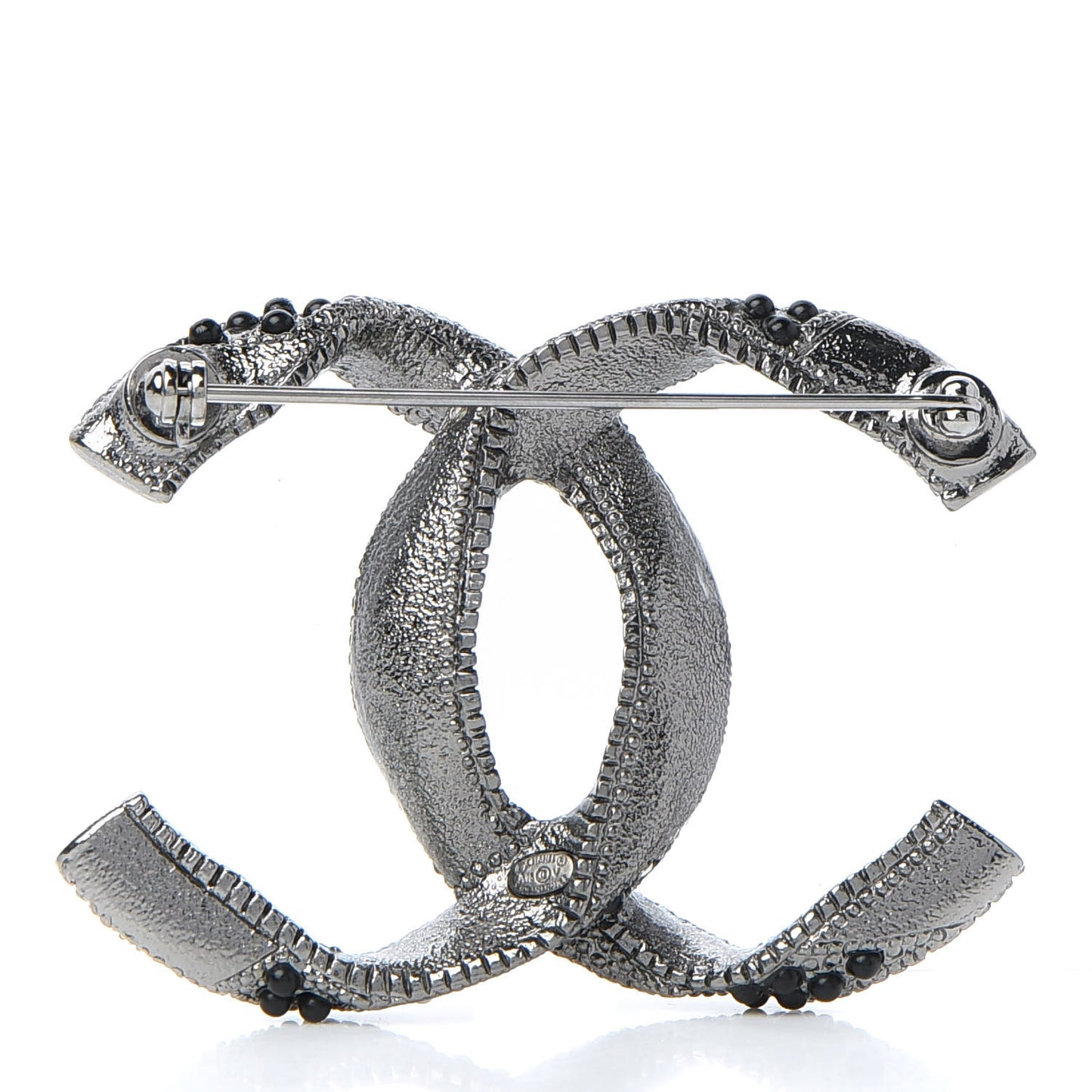 Ruthenium Pearl Crystal CC Brooch Black
