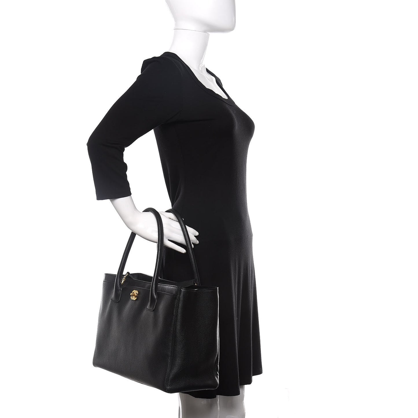Calfskin Cerf Executive Shopper Tote Black