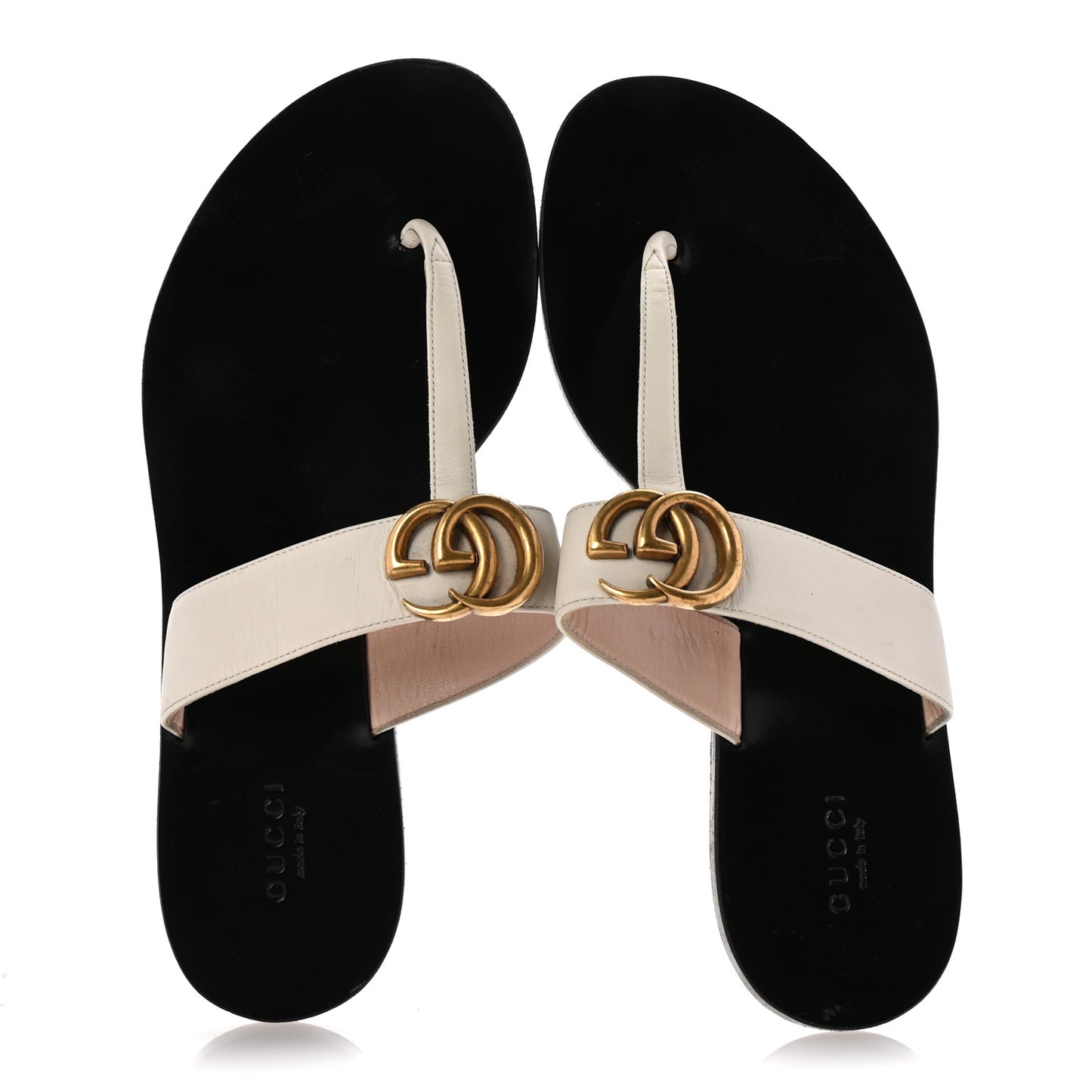 Calfskin GG Marmont Thong Sandals 38 Mystic White