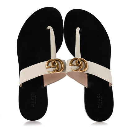 Gucci Calfskin GG Marmont Thong Sandals 38 Mystic White 2 of 10
