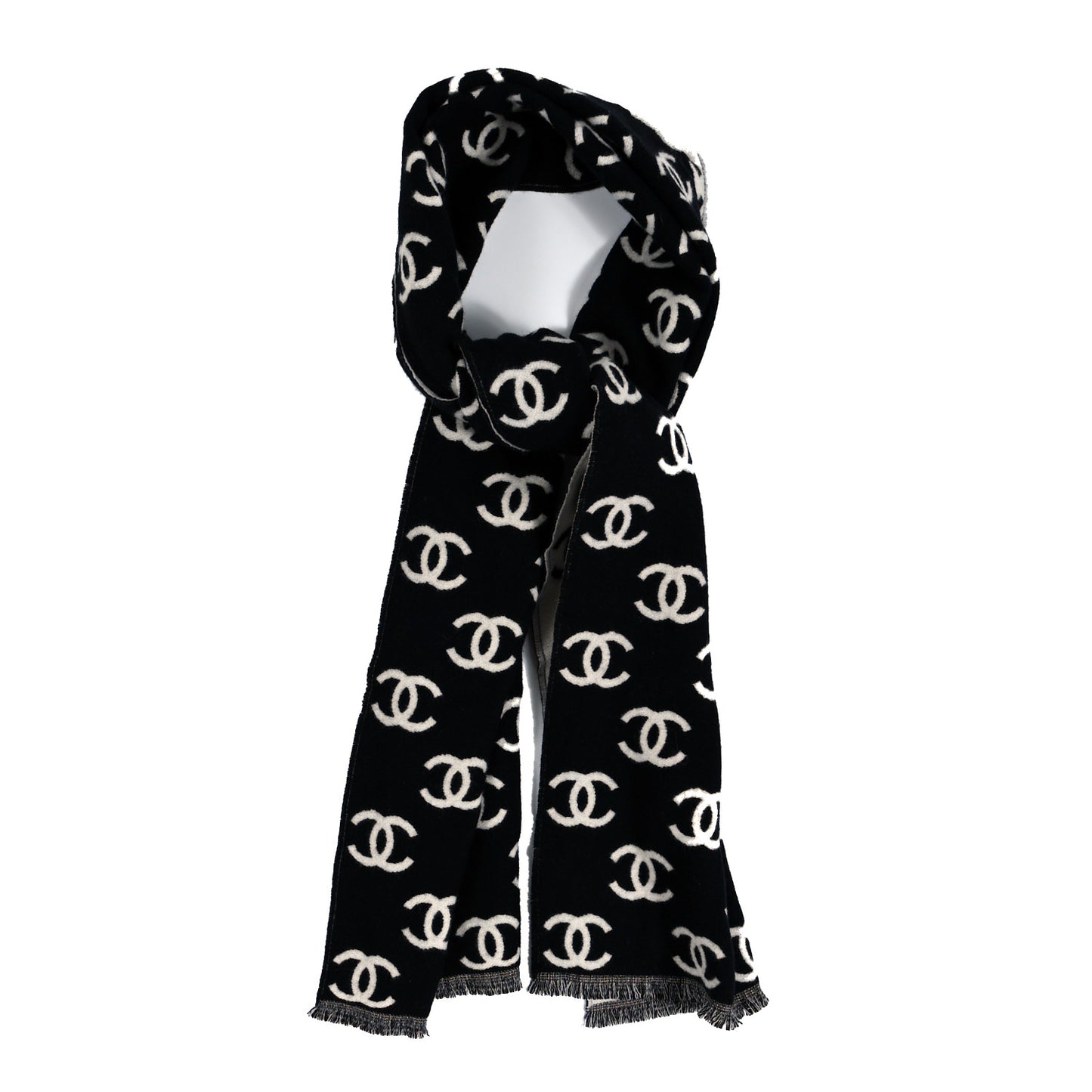 Cashmere Wool CC Scarf Black White