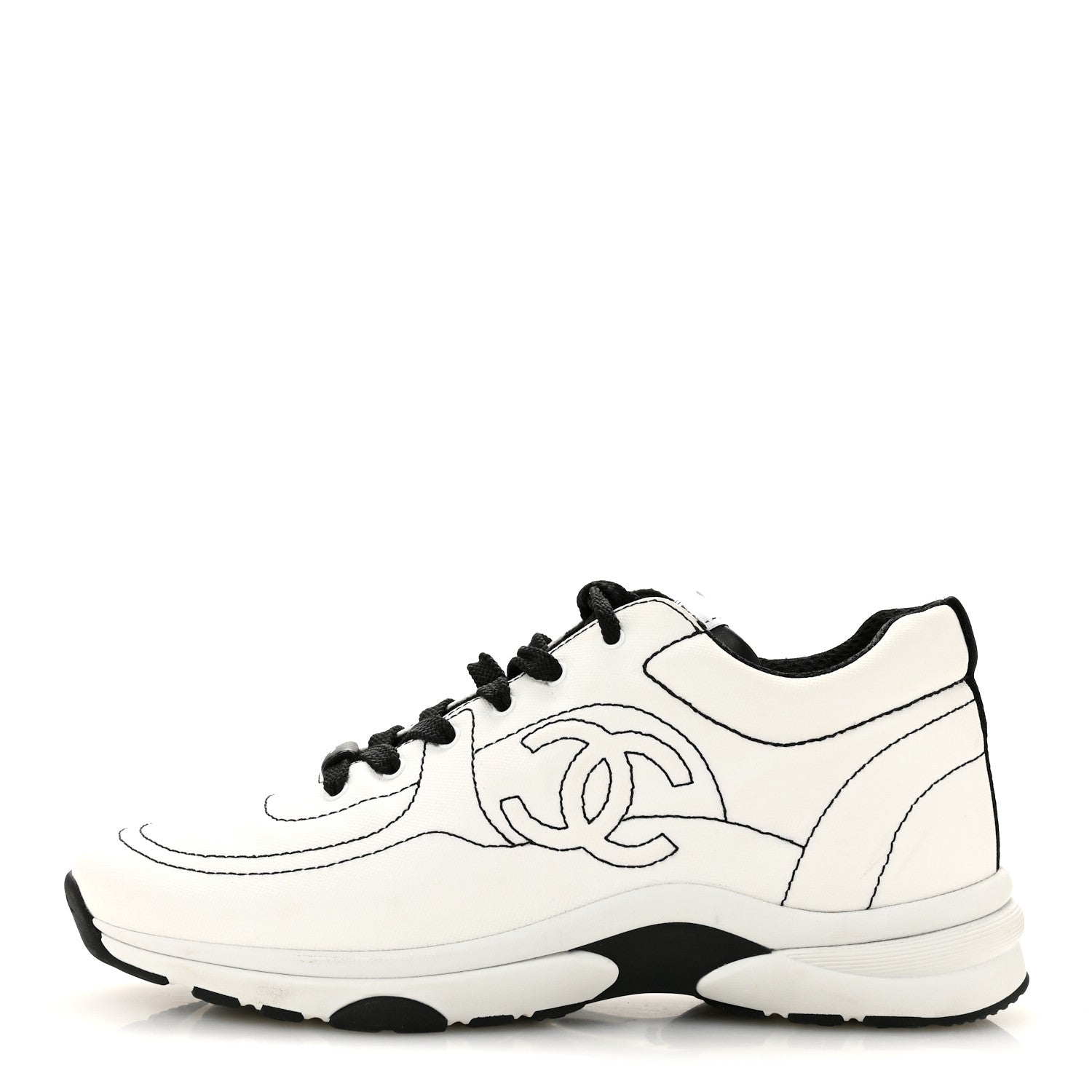 Chanel Cotton Womens CC Sneakers 39.5 White Black 1 of 9