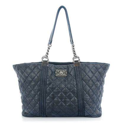 Chanel Iridescent Calfskin Quilted Large Gentle Boy Shopping Tote Navy 1 of 7