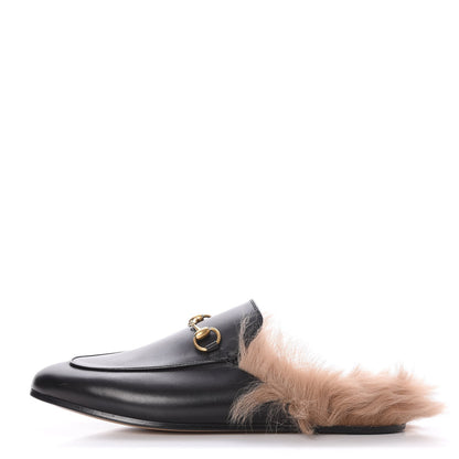 Gucci Calfskin Fur Womens Princetown Slippers 37.5 Black 1 of 7