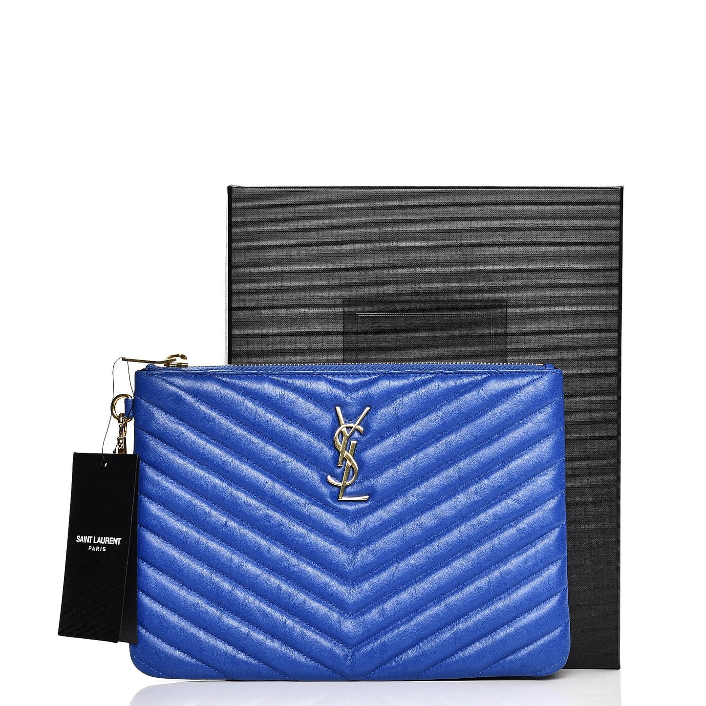 Calfskin Matelasse Chevron Monogram A5 Wristlet Blue Majorelle