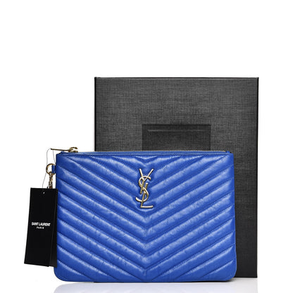 Saint Laurent Calfskin Matelasse Chevron Monogram A5 Wristlet Blue Majorelle 8 of 8
