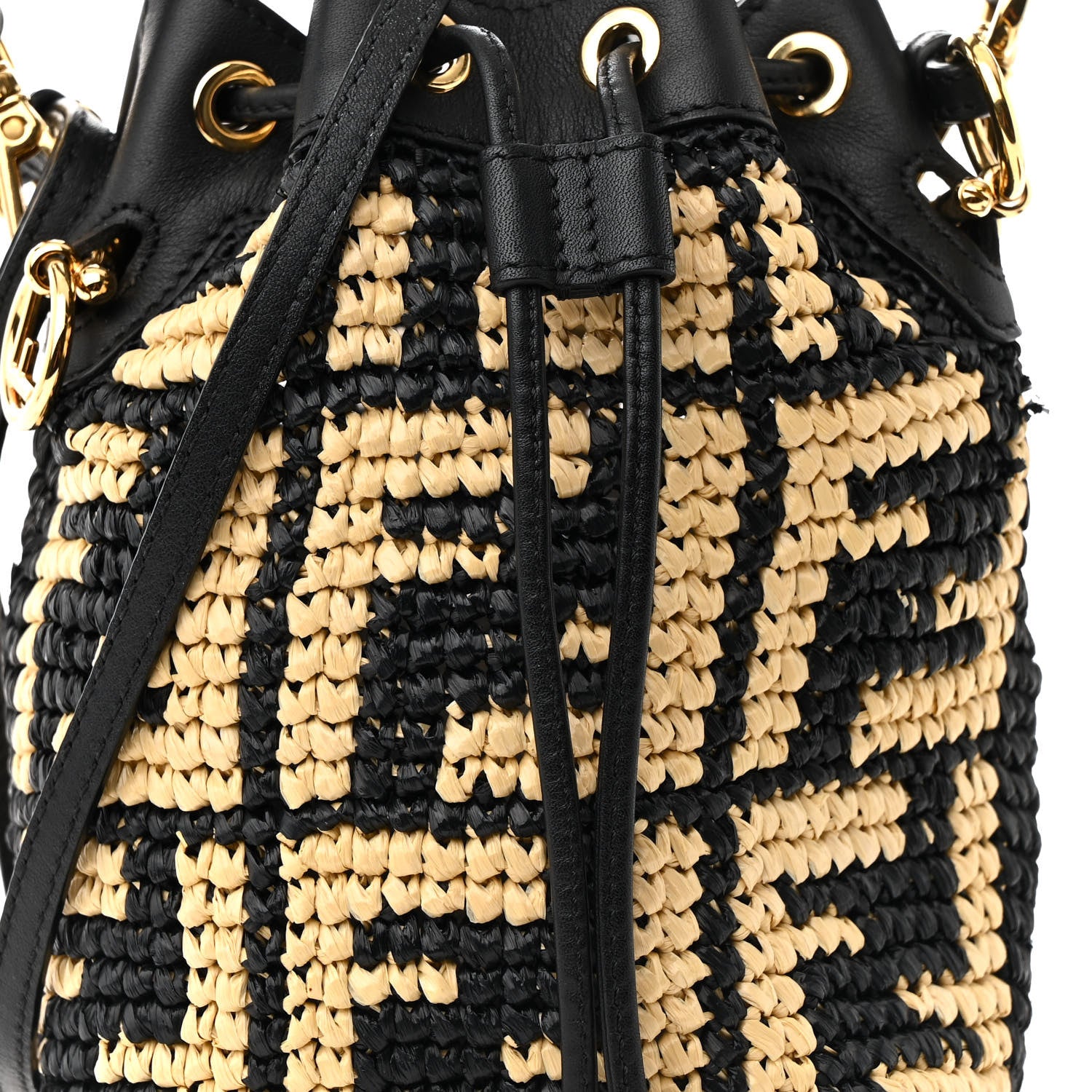 Fendi Raffia Vitello Seta F is Fendi FF Woven Mini Mon Tresor Bucket Bag Black Natural 6 of 9