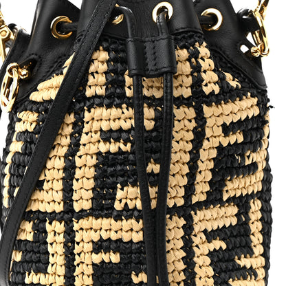Fendi Raffia Vitello Seta F is Fendi FF Woven Mini Mon Tresor Bucket Bag Black Natural 6 of 9