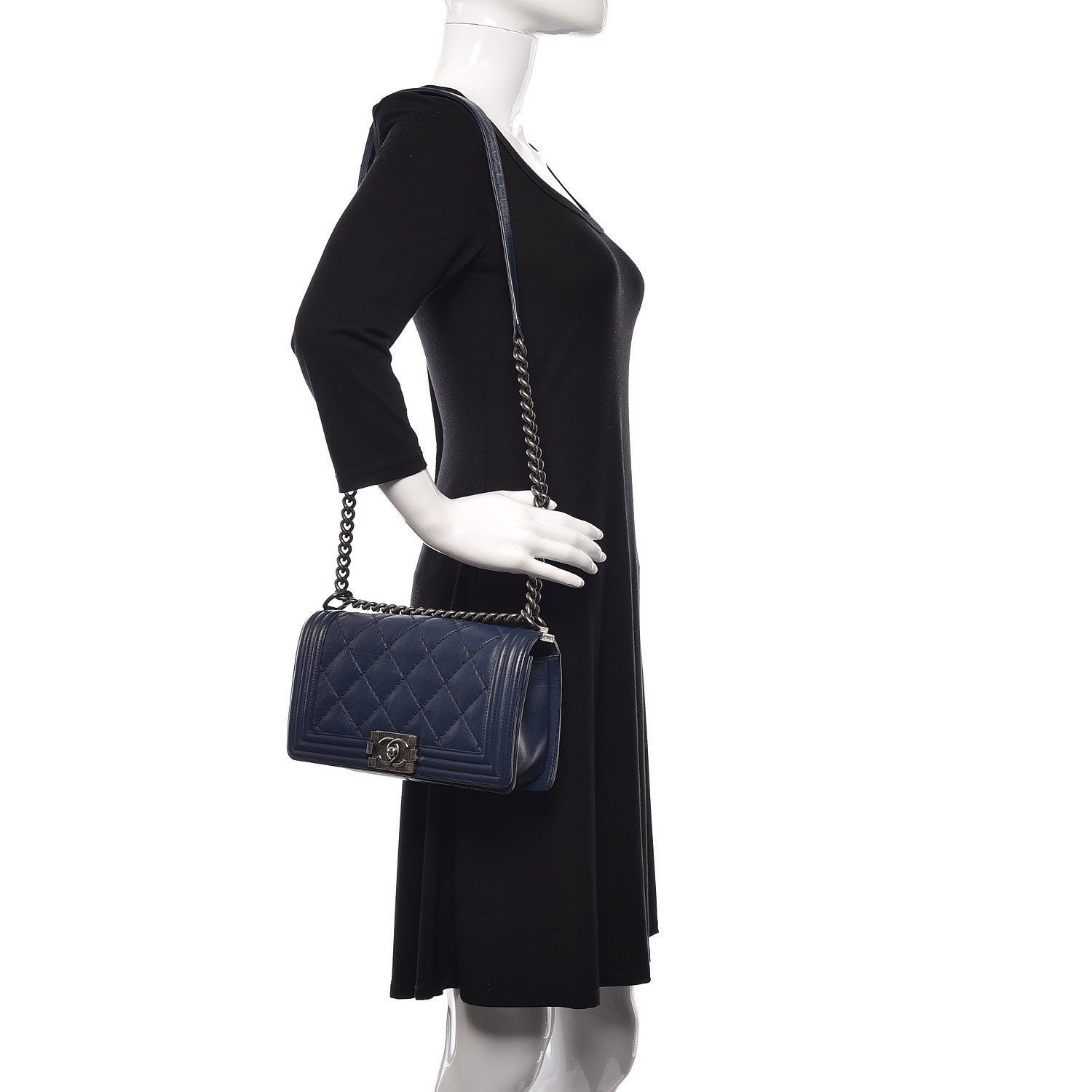 Chanel Calfskin Double Stitch Medium Boy Flap Navy Blue 2 of 16