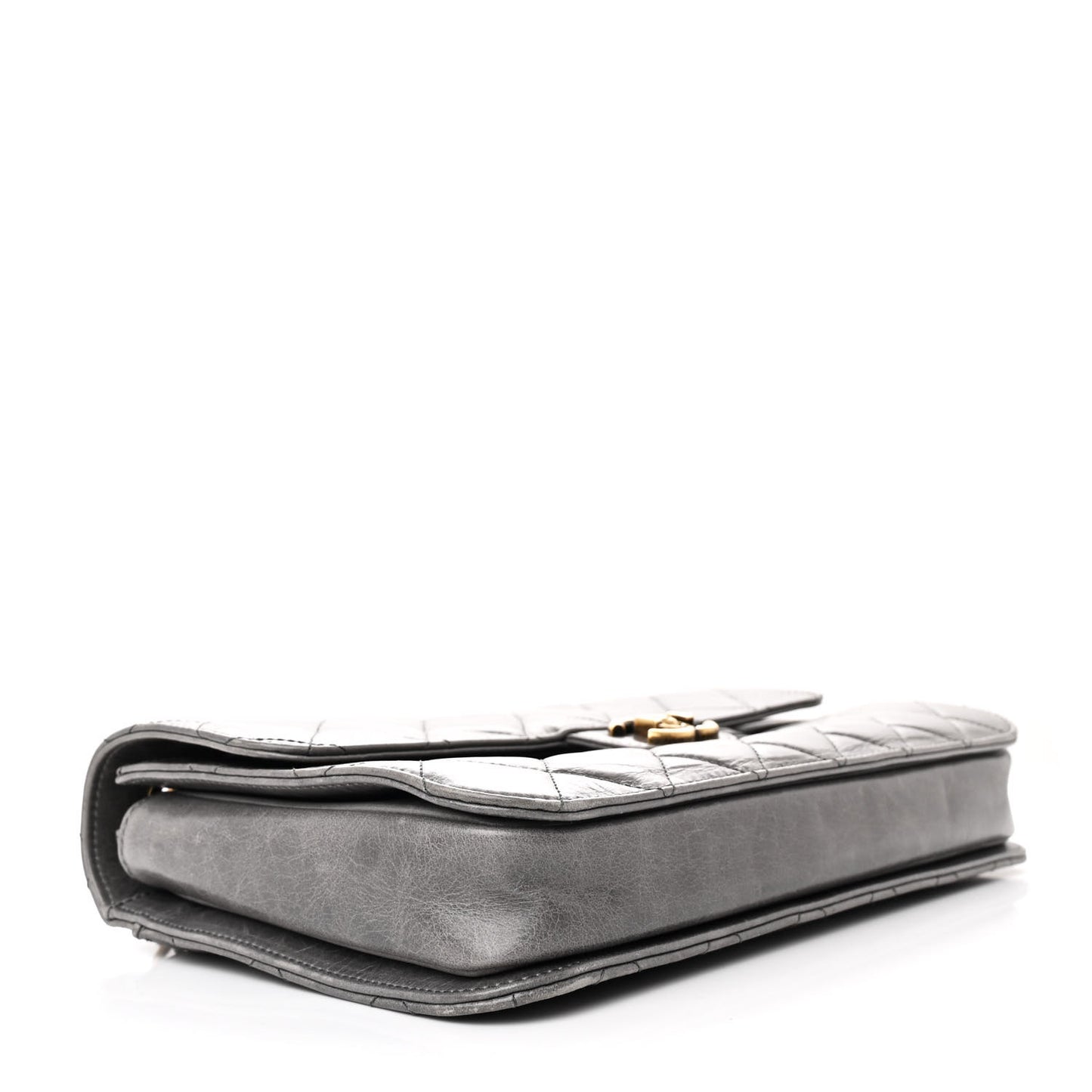 Glazed Calfskin Quilted Large Perfect Edge Flap Grey
